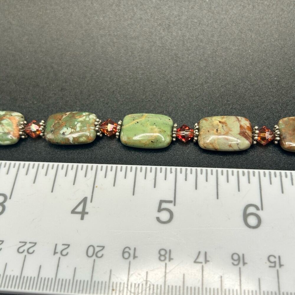 Green Stone Bracelet 925 silver clasp. Olive brown camo orange #100 - Picture 5 of 8